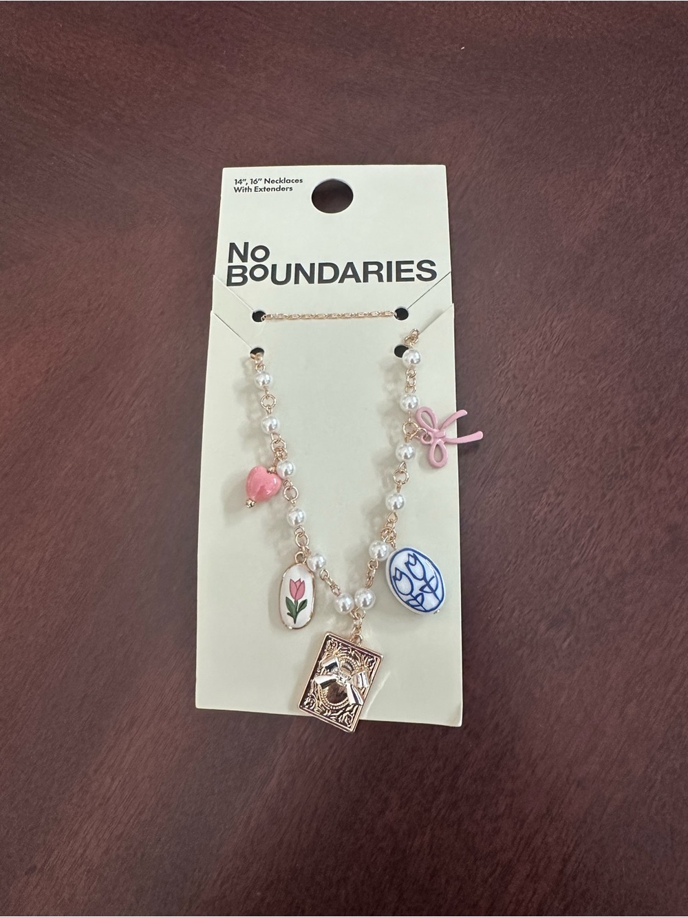 NWT No Boundaries Multicolor Two Layer Mixed Icon Necklace Charms Bow Floral